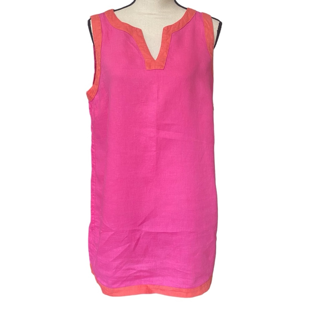 Linen Hot Pink with Orange Trim Sigrid Olsen Shift Dress